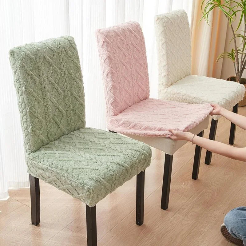 Thick Dining room Chair Cover Jacquard Plush Stretch Chair Slipcovers Solid Color Office Chairs Covers for Living Room Wedding