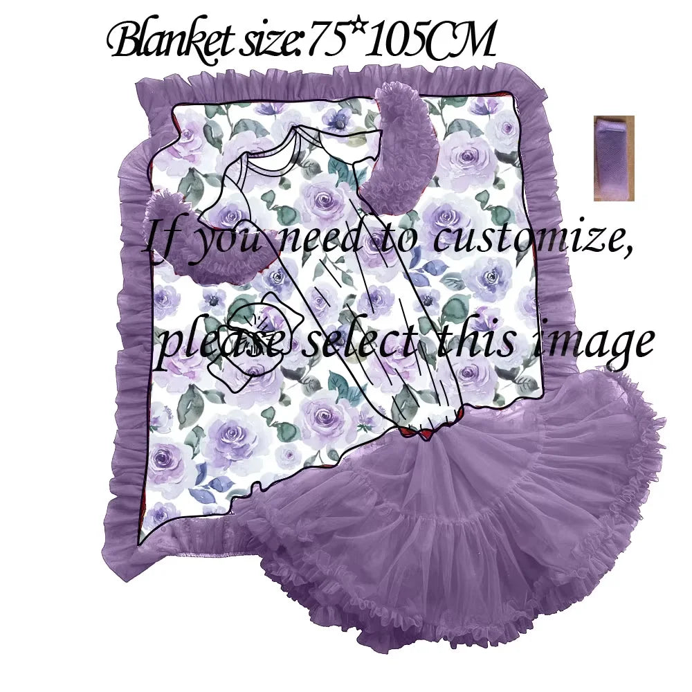 New Baby Gown Clothes Watermelon Tutu Petti Gown Newborns Rainbow Flower Baby Girl Gown Matches Baby Blanket Customizable