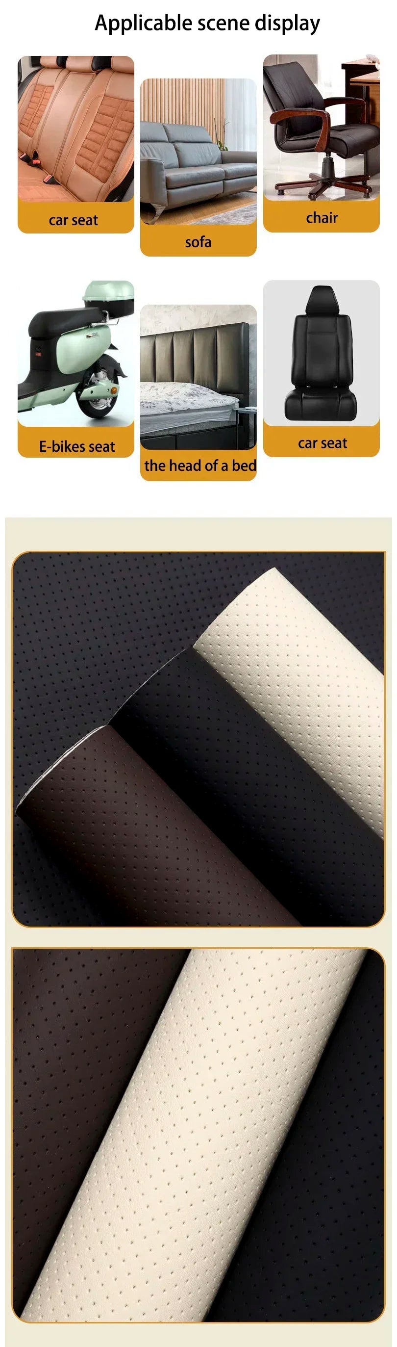 Self-Adhesive Faux Leather Repair Patch Breathable Perforated Leather Repair Sticker for Furniture Sofas Car Seats Office Chairs