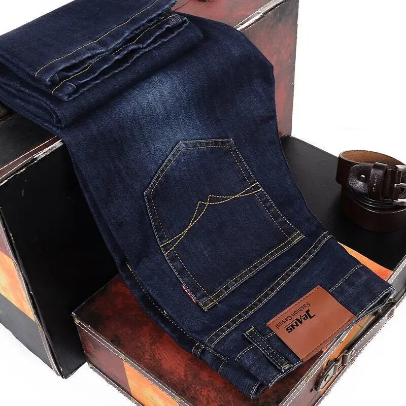 2025 Men NEW Men's Fashion Business Jeans Classic Style Casual Stretch Slim Jean Pants Male Brand Denim Trousers Black Blue Mens