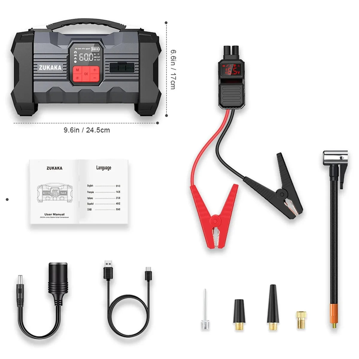 Car Jump Starter with Air Compressor Power Bank Portable Emergency Battery Booster Starting Device for Cars