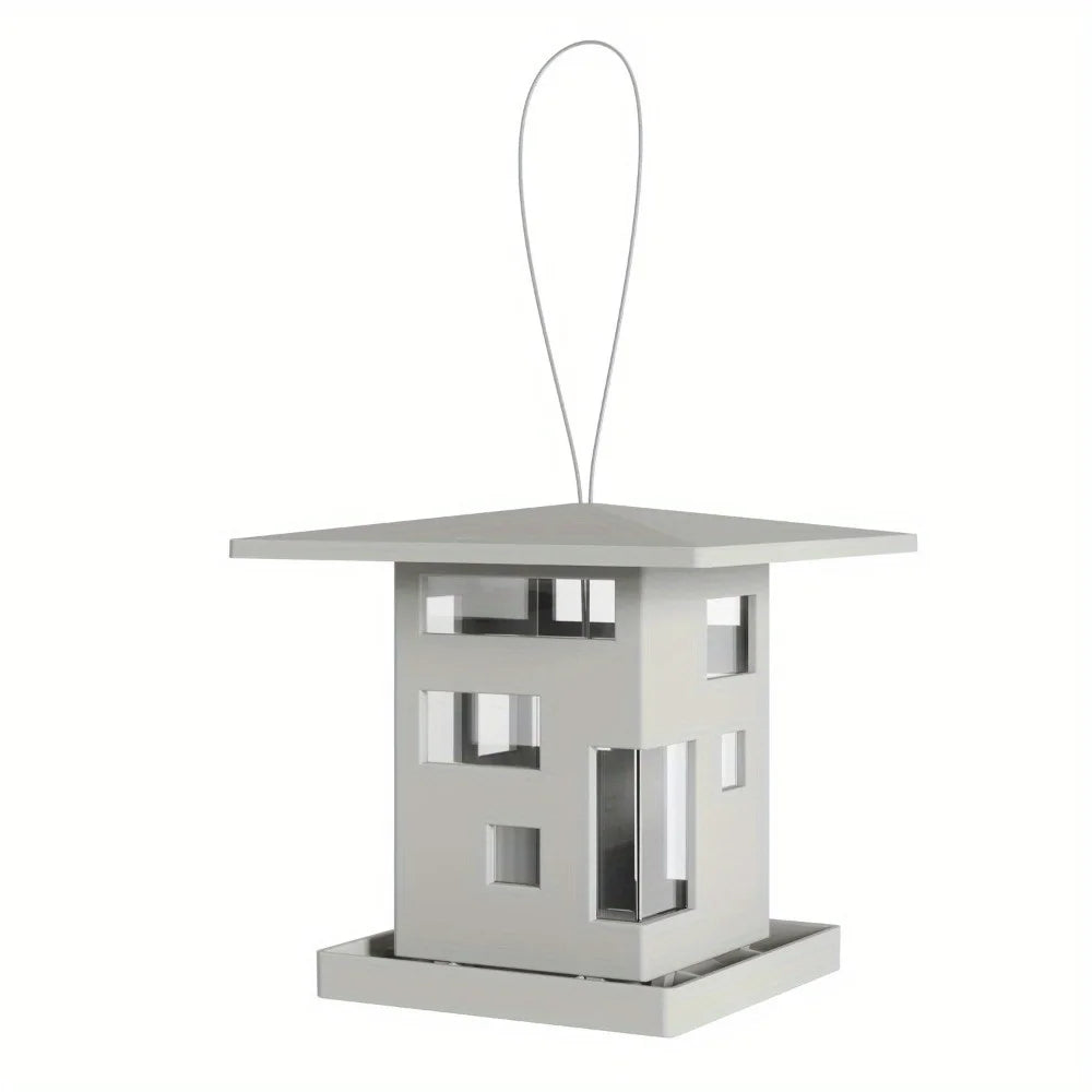 Weatherproof Cafe bird feeder 68 oz Gray, Top Lid Opens For Hasslefree Refilling Of Birdseed