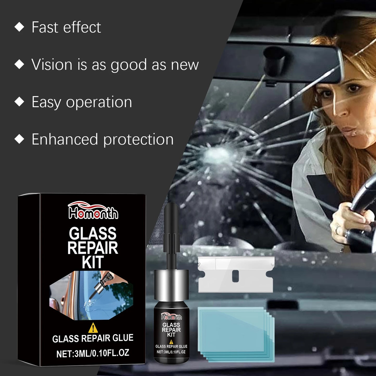 Car Windshield Repair Resin Kit Tools Windscreen Break Scratch Restoration Protective Stickers Glass Cleaner Care No Trace Wash