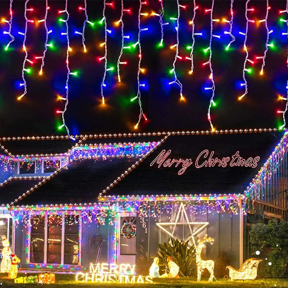 Christmas Lights Waterfall Outdoor Decoration 4M Droop 0.4-0.6m Led Lights Curtain String Lights Party Ggarden Eaves Decoration