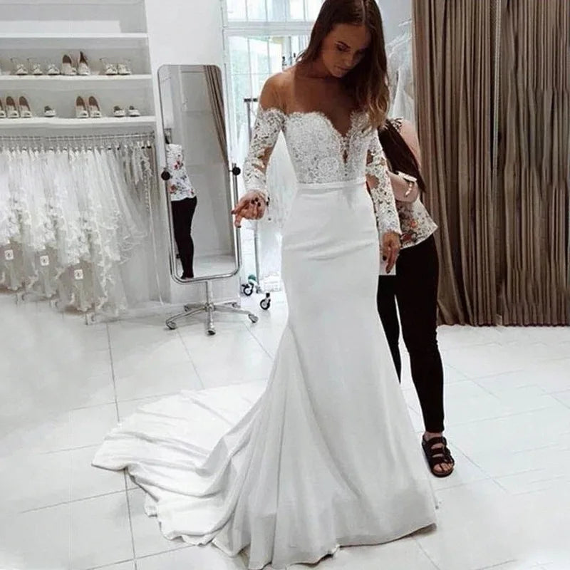 Fashion Female French Wedding Dress Sexy  Elegant Lace Evening Dresses Long Vestidos Summer Dress Sexy Dress Women