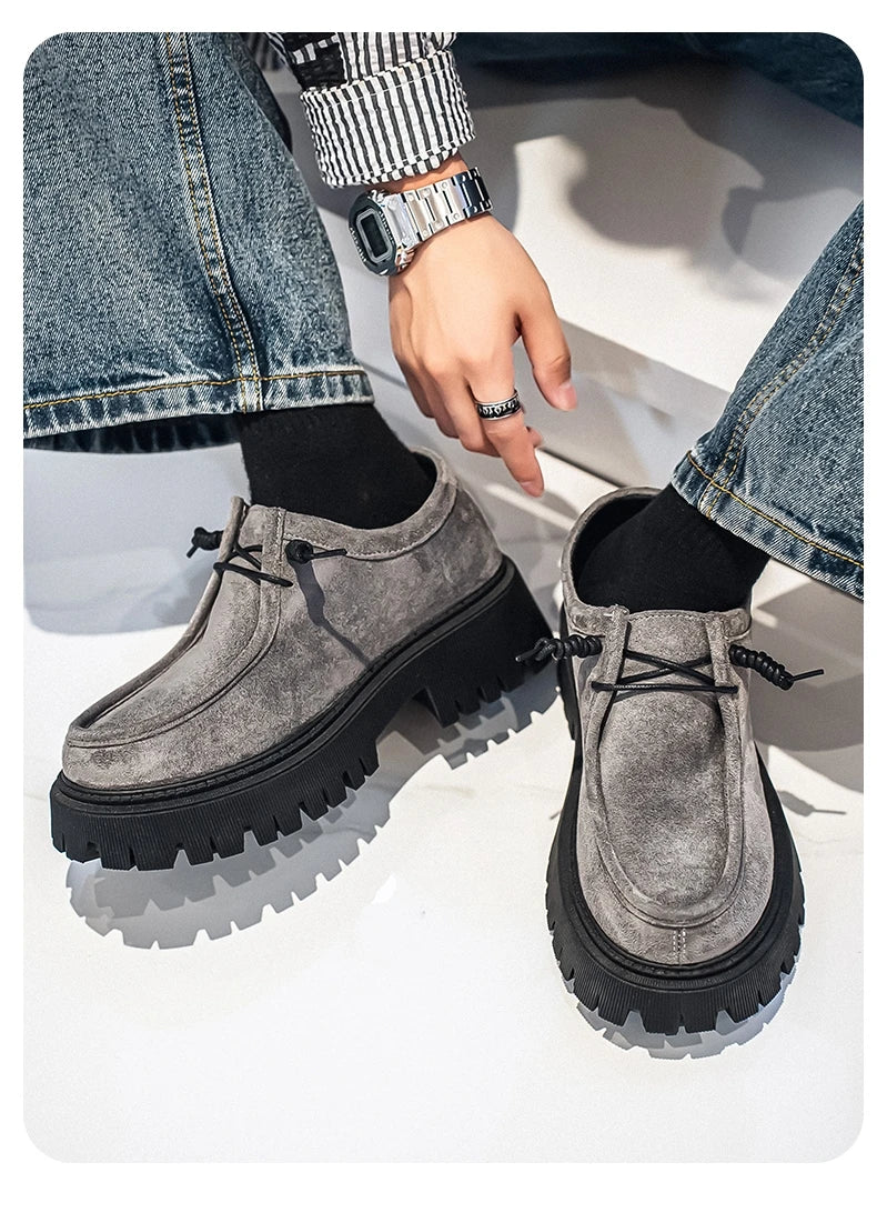 Men's Shoes 2025 Autumn New Style High-heel Thick-soled Loafers, Durable and Retro Casual Shoes, Everyday Street Trend Sneakers