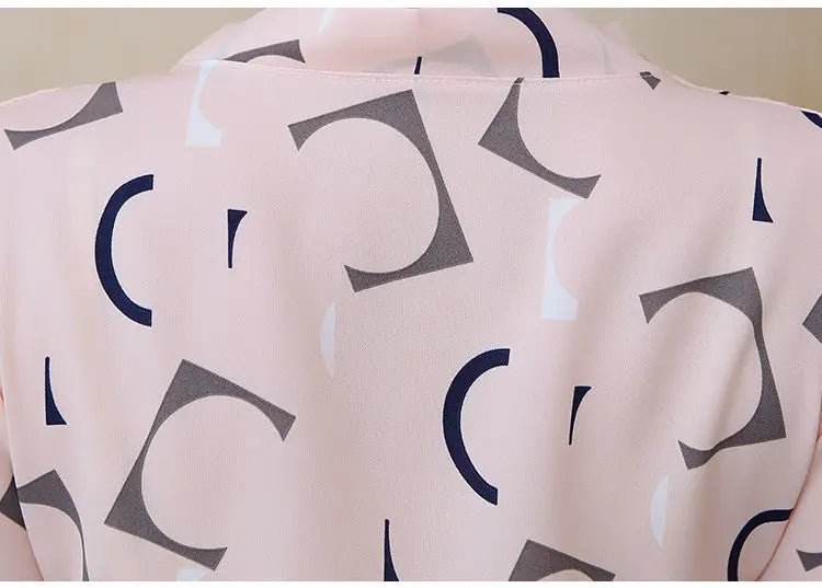 Fashion Female Elegant Bow Tie  pink Blouses Chiffon Collar Casual Shirt Office Ladies Blouse Summer Blouses for Women