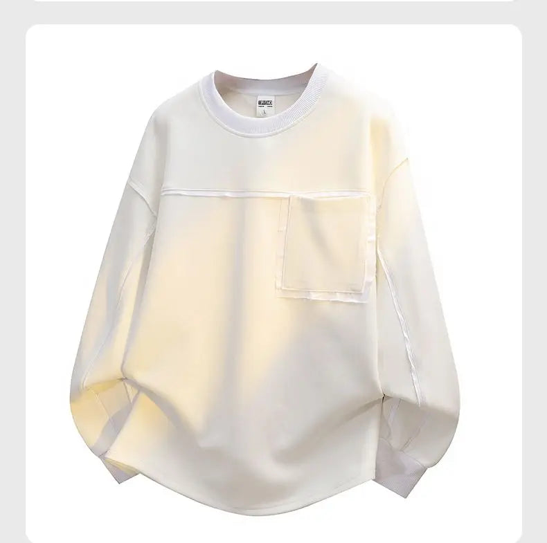 Sweatshirt Male Street Wear  Clothes American Casual Decorative Stitch Round Neck Long Sleeve Unisex Couple Autumn Fashion Top