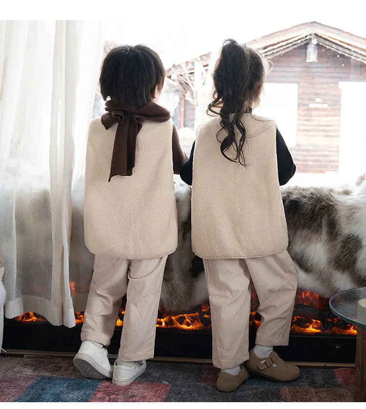 Winter Children's Outfits Kids Warm Thick Vest Coat and Knit Long Sleeve Sweater and Pants Clothes Sets Baby Girls Boys Clothing