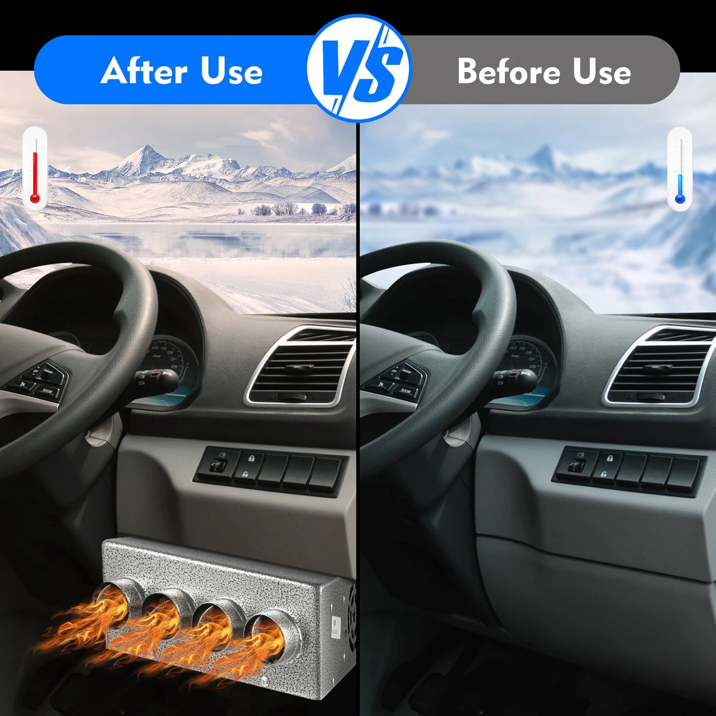 12V Universal Car Heater, Portable 8A Auto Heater with 4 Hoses, Fast Heating On-board Heater, Car Accessories