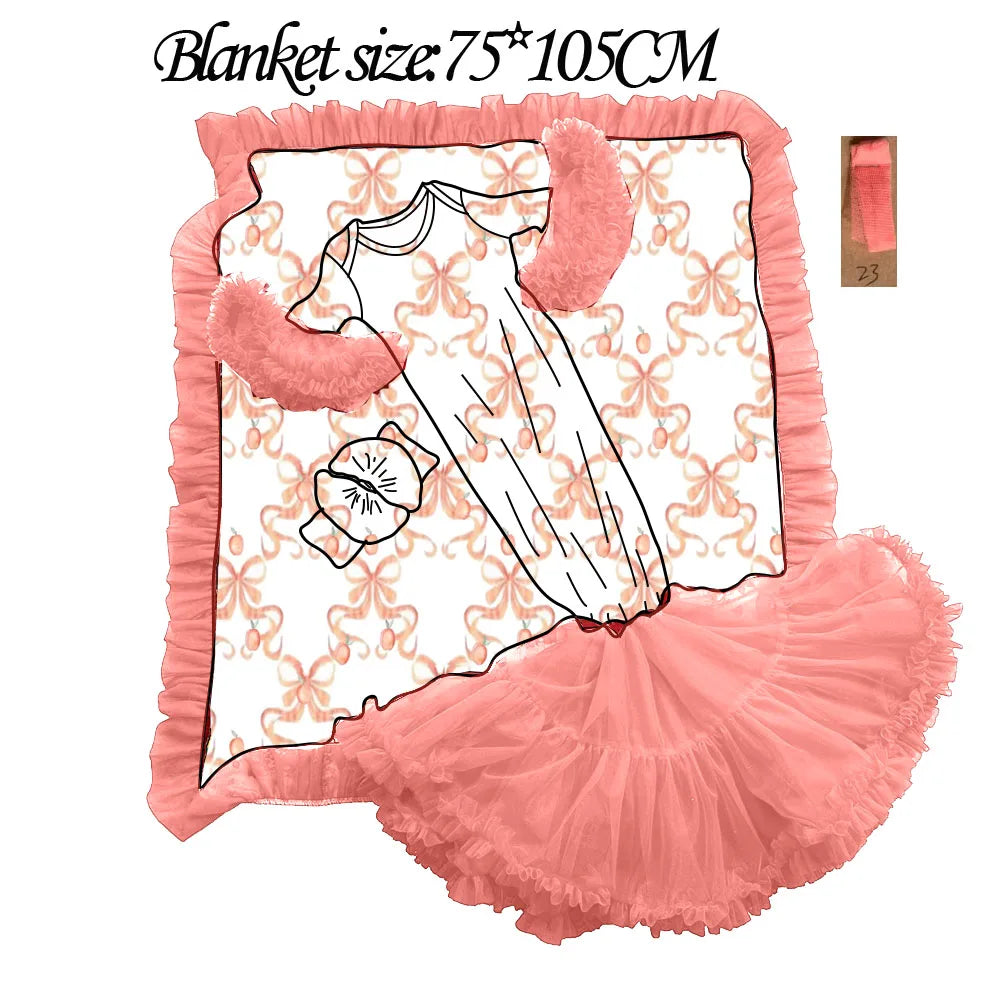 New Baby Gown Clothes Watermelon Tutu Petti Gown Newborns Rainbow Flower Baby Girl Gown Matches Baby Blanket Customizable
