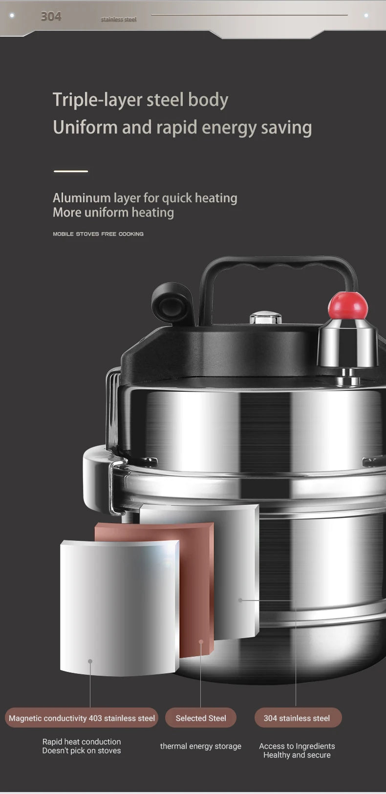0.8-2L outdoor small pressure cooker camping 304 stainless steel portable kitchen rice cooker cooking tools pressure cooker