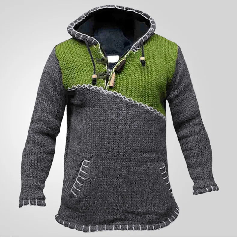 Pullovers Men Sweatshirts Sweaters Pockets Casual Loose Splice Hooded Knitted Drawstring Regular Thick Tops Autumn Winter