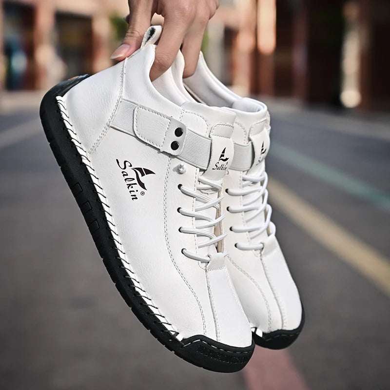 New 2025 Handmade Leather Casual Men Shoes Design Sneakers Man Breathable Leather Shoes Men Ankle Boots Outdoor