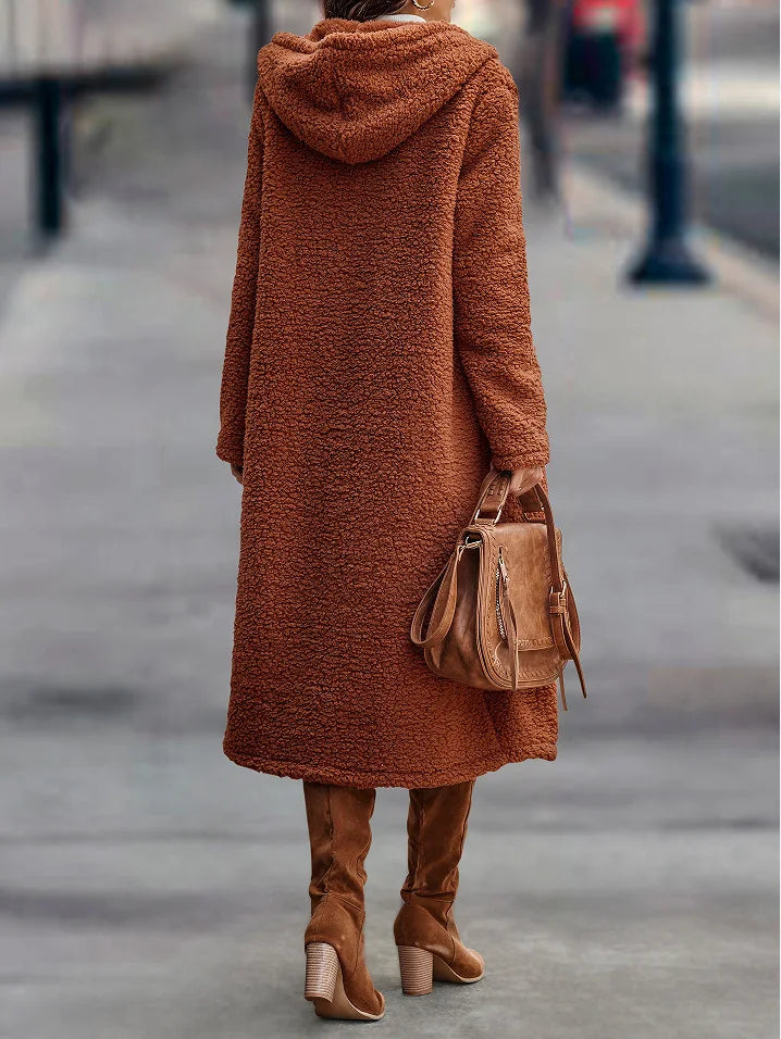 Hooded Coats Long Coat Women Work Turn Down Collar Warm Thick Work Trench Streetwear Elegant Jackets Open Stith Autumn Winter