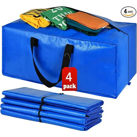 4/2/1pcs Large Capacity Foldable Storage Moving Bag Bluezip-up Hand Woven Packaging Bag Customizable Oval Shape Home Goods