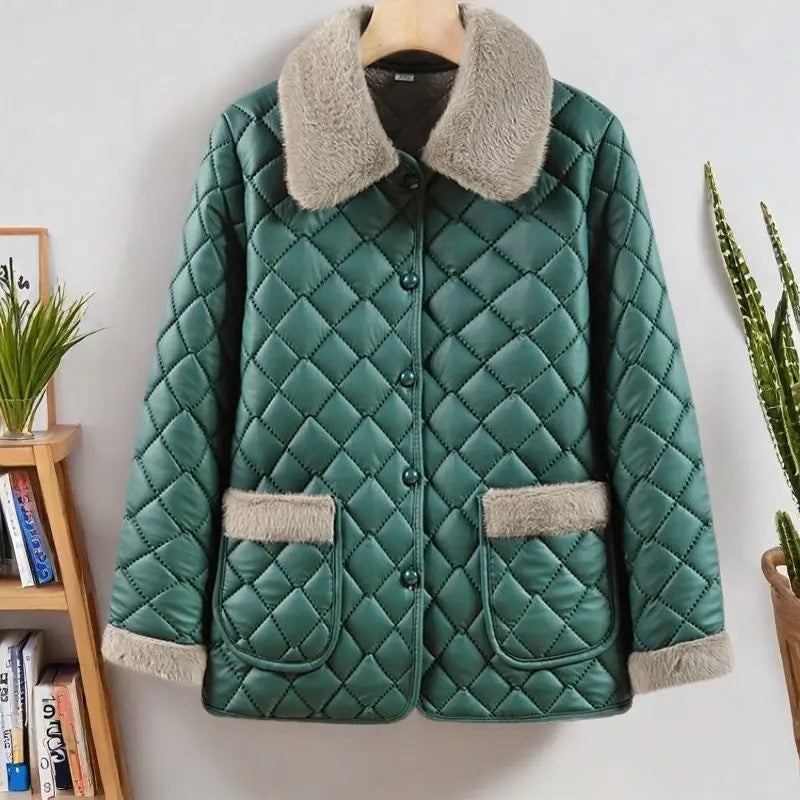 Female Winter Clothes Mother's Clothes With Added Velvet For Warmth Coat Fashionable New Short Ribbed Thickened Jacket Autumn