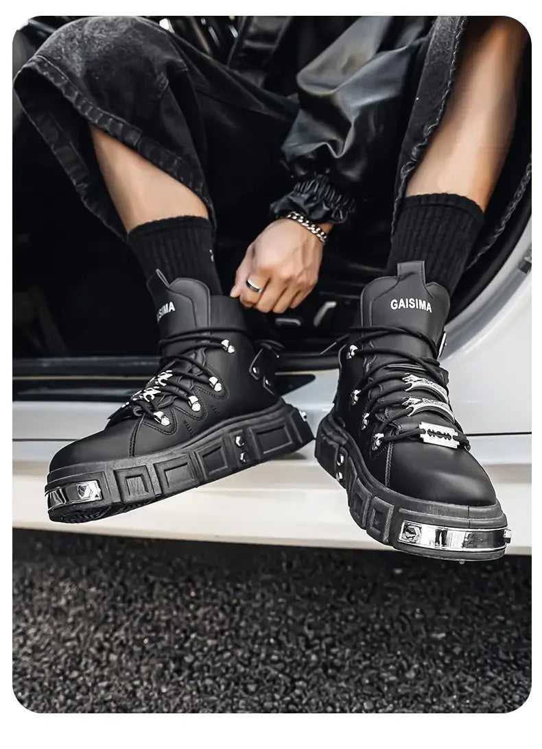 Boots For Man Fashion Rivet Leather Design Luxury Shoes Gothic Black Street Hip Hop punk Rock ankle boots Men Motorcycle shoes