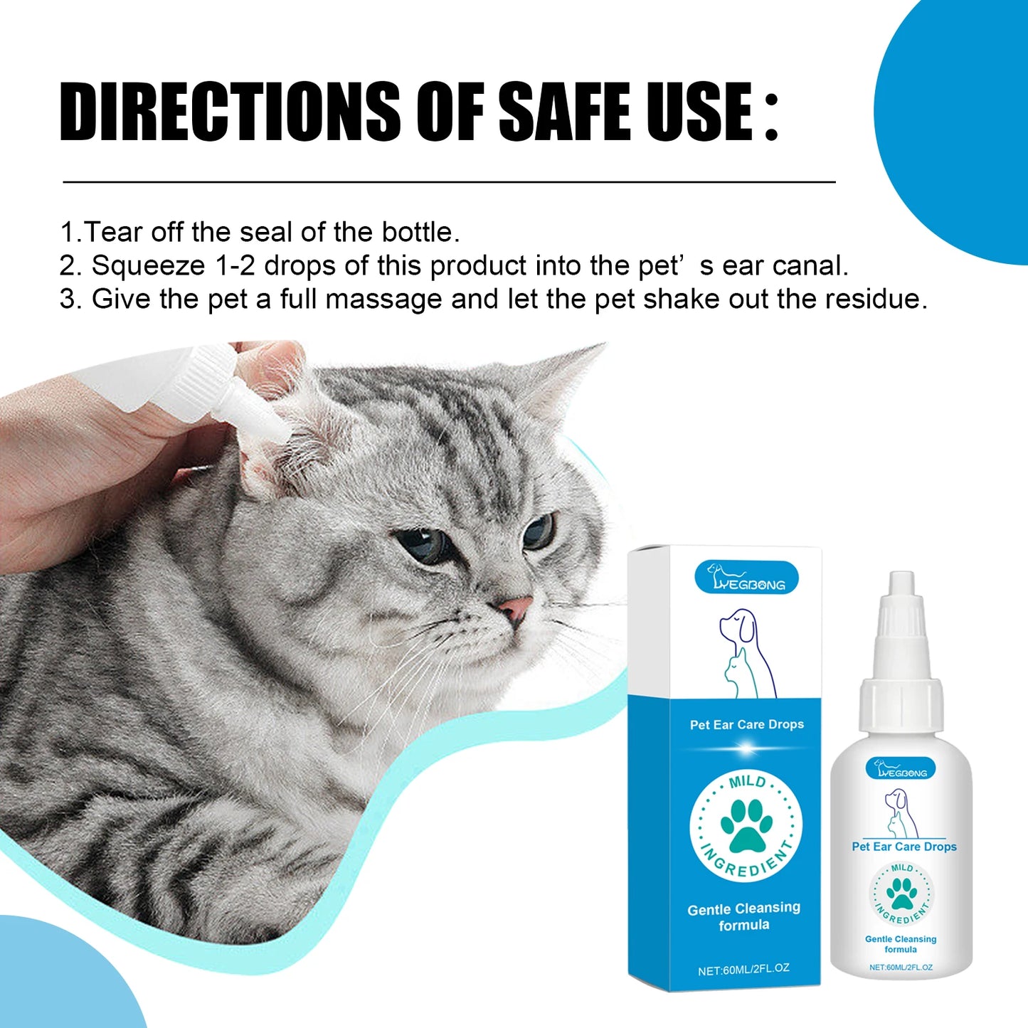 Pet Ear Care Drops for Dag Cat Gently Clean the Ears Remove Ear Mites Relieve Itching Reduce Odor Prevent Dryness Pet Ear Care