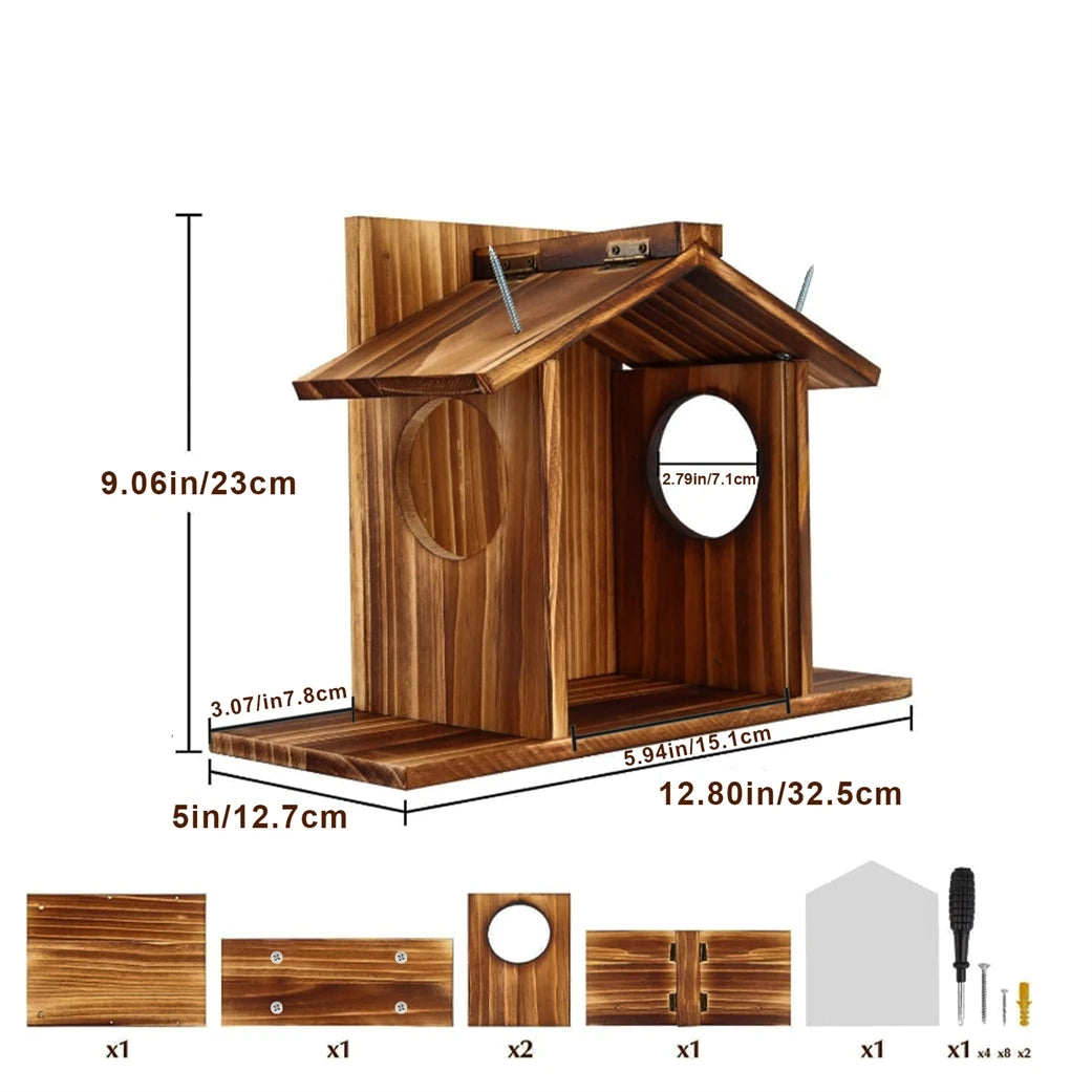 Bingopaw Wood Squirrel Feeder Outside Winter Wooden Chipmunk Feeder Corn Peanuts