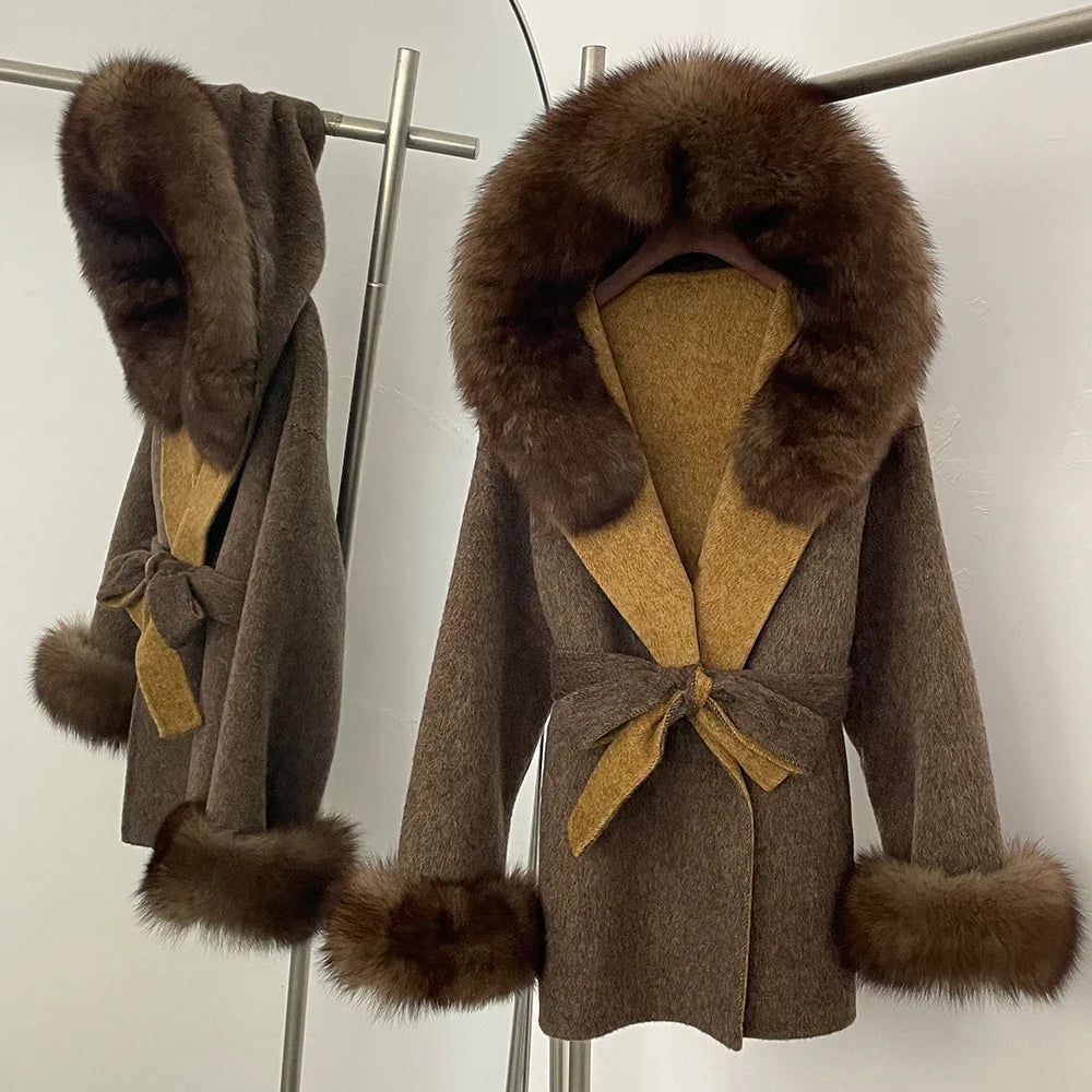 Real Fur Wool Coat Women Clothing Hooded Autumn Winter Commute Fur Coat 2025 Fashion Clothes Lady Raccoon Fur Woolen Jacket