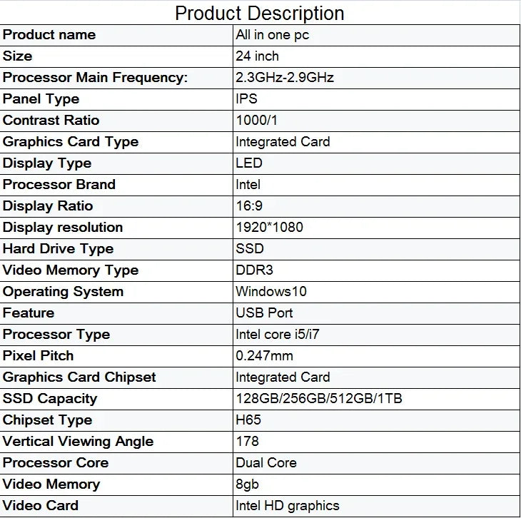 27 Inch Desktop Computer All In One Curve Core I3 I5 I7 RAM 16G 32G 64G Storage 256G 512G