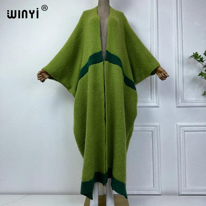 WINYI winter outfits for women Luxury Fur Neutral coat Thick comfortable Warm Solid color fashion coat poncho long down dress