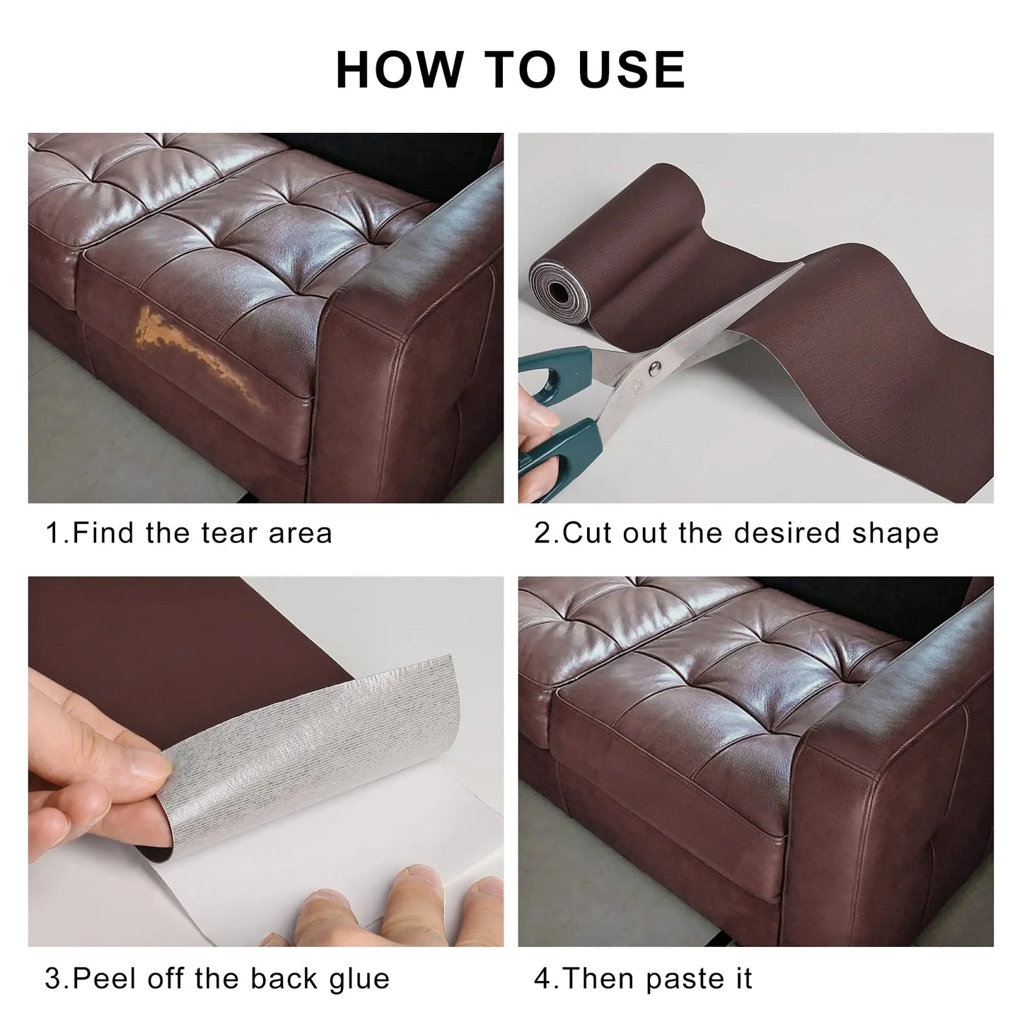 Leather Repair Patch for Furniture Sofa Car Seats Office Chairs Couch Scratch Tape Kit Self Adhesive Waterproof Sticker Hand Bag
