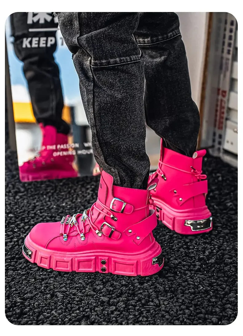 Boots For Man Fashion Rivet Leather Design Luxury Shoes Gothic Black Street Hip Hop punk Rock ankle boots Men Motorcycle shoes
