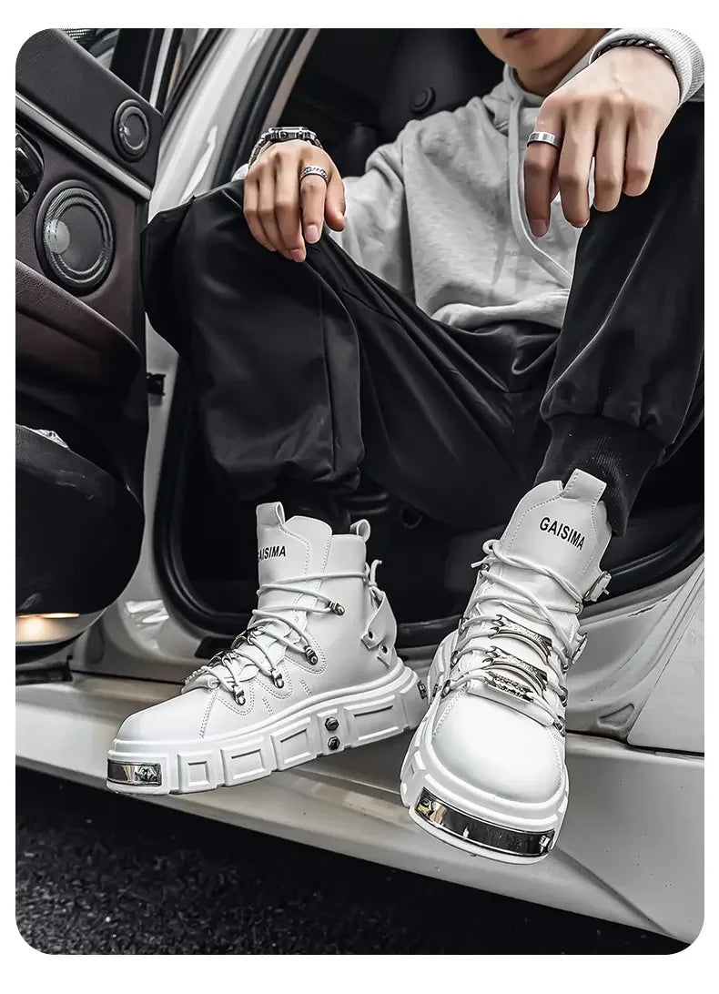 Boots For Man Fashion Rivet Leather Design Luxury Shoes Gothic Black Street Hip Hop punk Rock ankle boots Men Motorcycle shoes