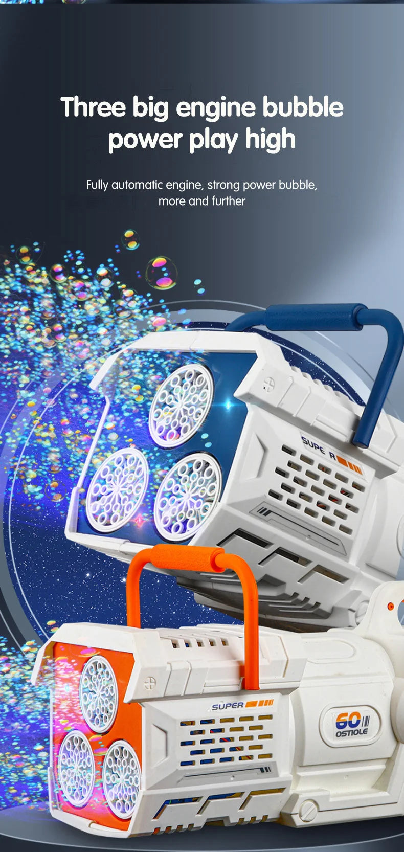 60 Holes Bubble Gun LED Light Electric Automatic Rocket Soap Bubble Machine Toys for Kids Outdoor Wedding Party Children's Gifts