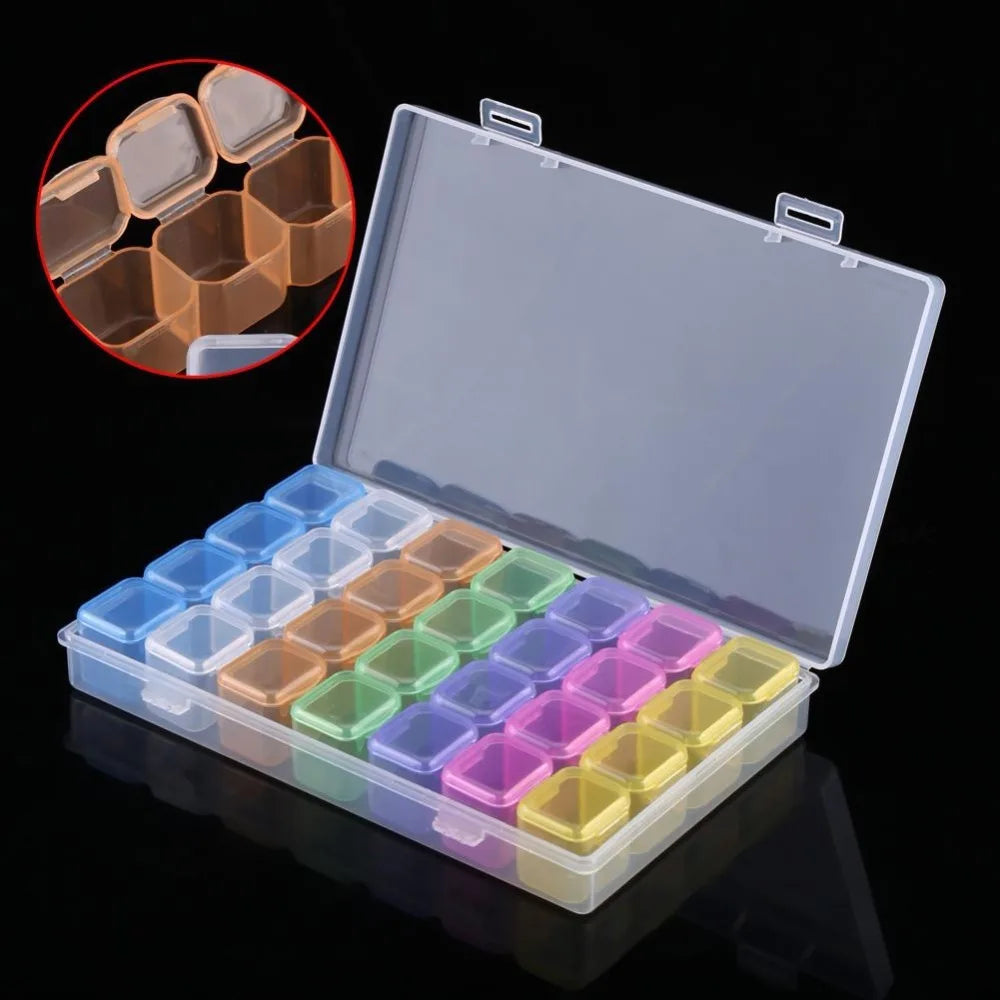 1PC 28/56Girds Clear Storage Box Square Compartment Organizers Plastic Storage Beads Jewelry Case Home Goods Storage Container