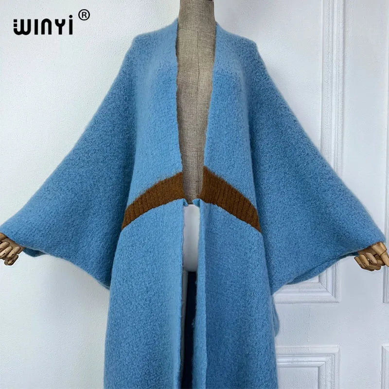 WINYI winter outfits for women Luxury Fur Neutral coat Thick comfortable Warm Solid color fashion coat poncho long down dress