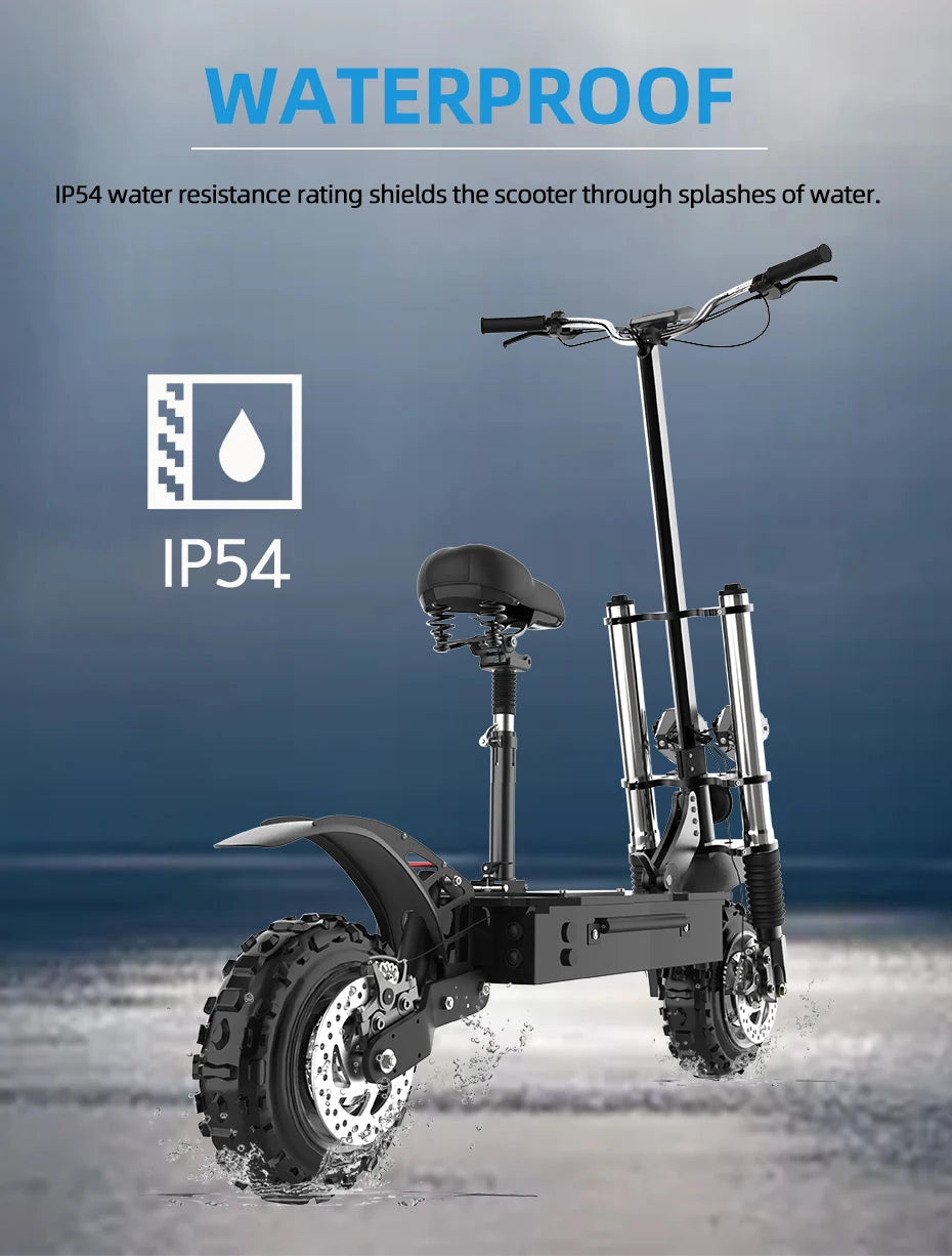 6000W Electric Scooter for Adults 85KM/H Max Speed Dual Motor 11" Off Road Tire E Scooter 30AH Lithium Battery Shock Absorption