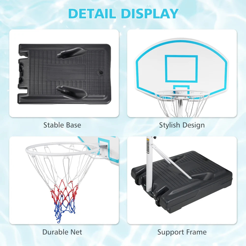 Poolside Basketball Hoop Portable Swimming Pool Basketball System Height Adjustable 3.1ft-4.7ft 36" Backboard Indoor Outdoor Use