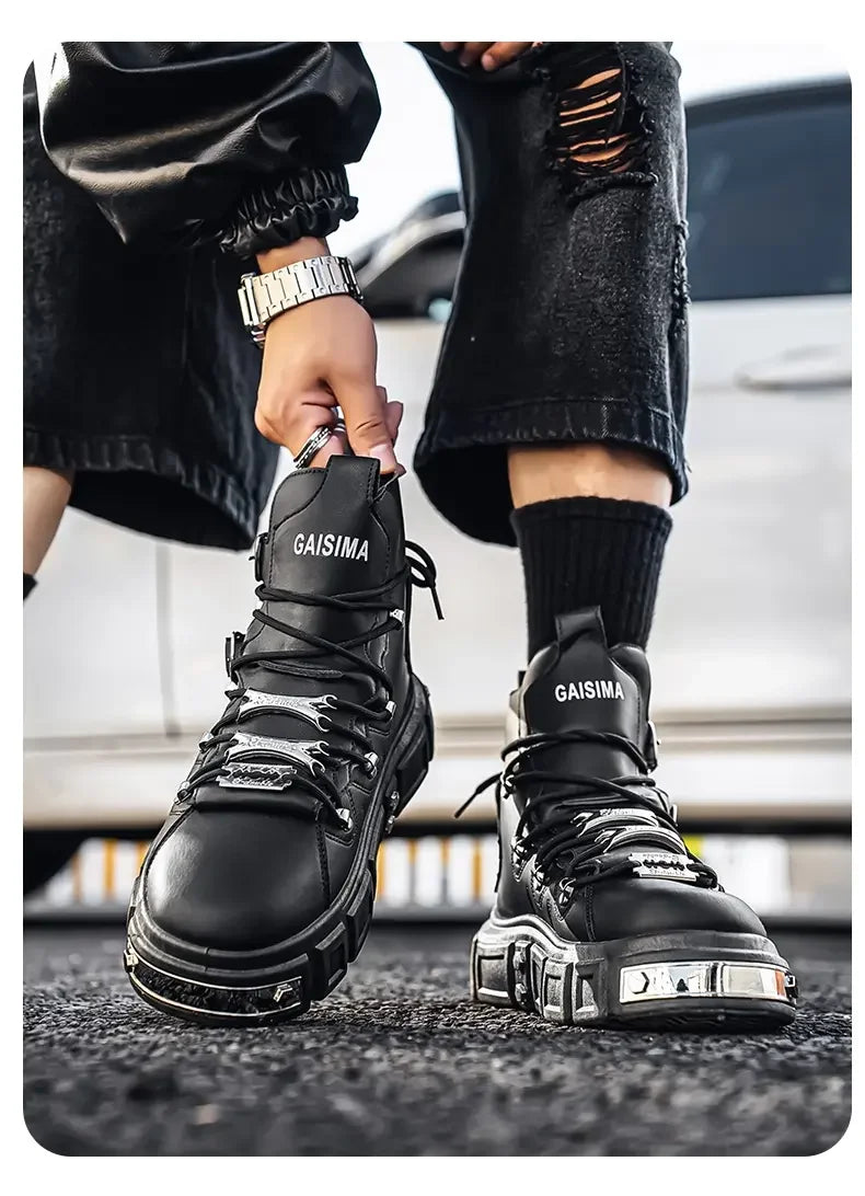 Boots For Man Fashion Rivet Leather Design Luxury Shoes Gothic Black Street Hip Hop punk Rock ankle boots Men Motorcycle shoes