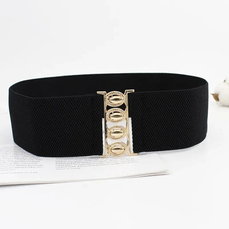 Women Belt Fashion Elastic Waist Cover Golden Buckle Elastic Waist Closure Versatile Wide Belt Paired With Dress Coat Lady Belts