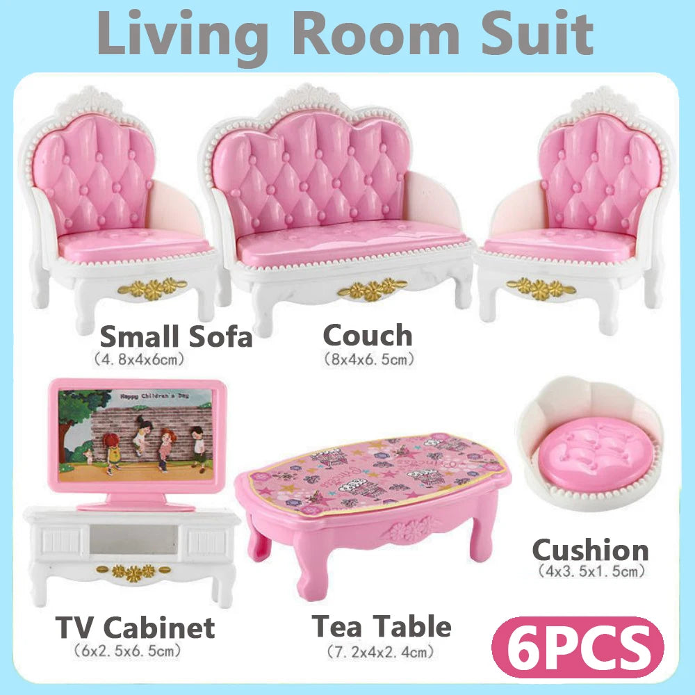 24Pcs Style Brown Miniature DollhouseFurniture Accessory Kids Toy Cute Kawaii Pink Kitchen Cooking Things For Girl Gifts