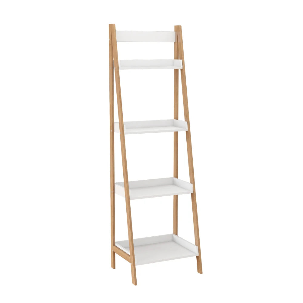 Solid Bamboo Wood Oxford “A”frame Ladder Display Bookshelf Warehouse Supermarket Kitchen Shelves Living Walnut 4 Tier Bookshelf