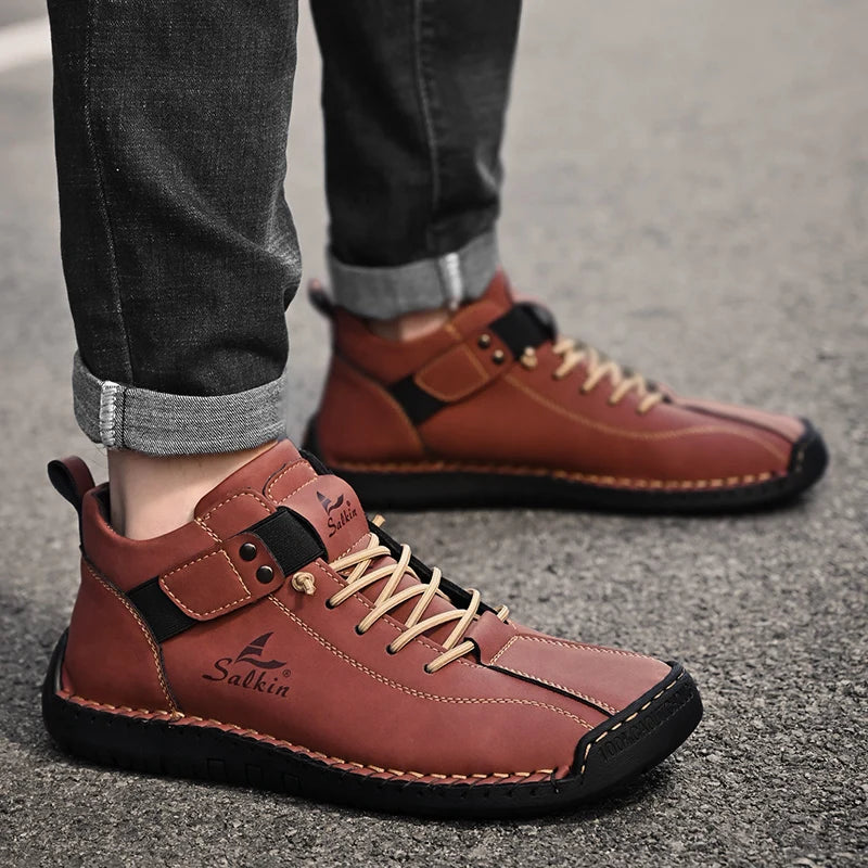 New 2025 Handmade Leather Casual Men Shoes Design Sneakers Man Breathable Leather Shoes Men Ankle Boots Outdoor