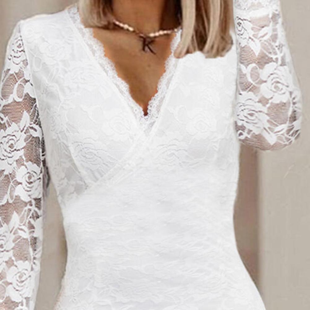 Fashion Ladies Dress Soft Lace Long Sleeves Waist Tight Elegant Ladies Wrap Hip Bodycon Dress  Party Dress Daily Wear