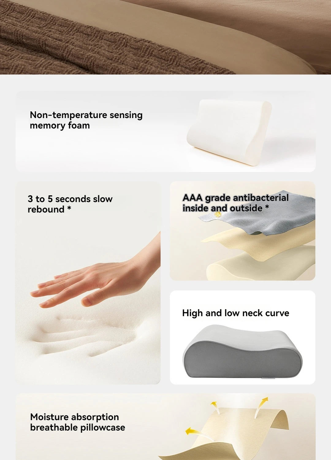 Xiaomi Mijia Memory Cotton Neck Pillow Pro Soft Breathable Antibacterial Strong Support 9cm 11cm High Low Curve Seamless Fit