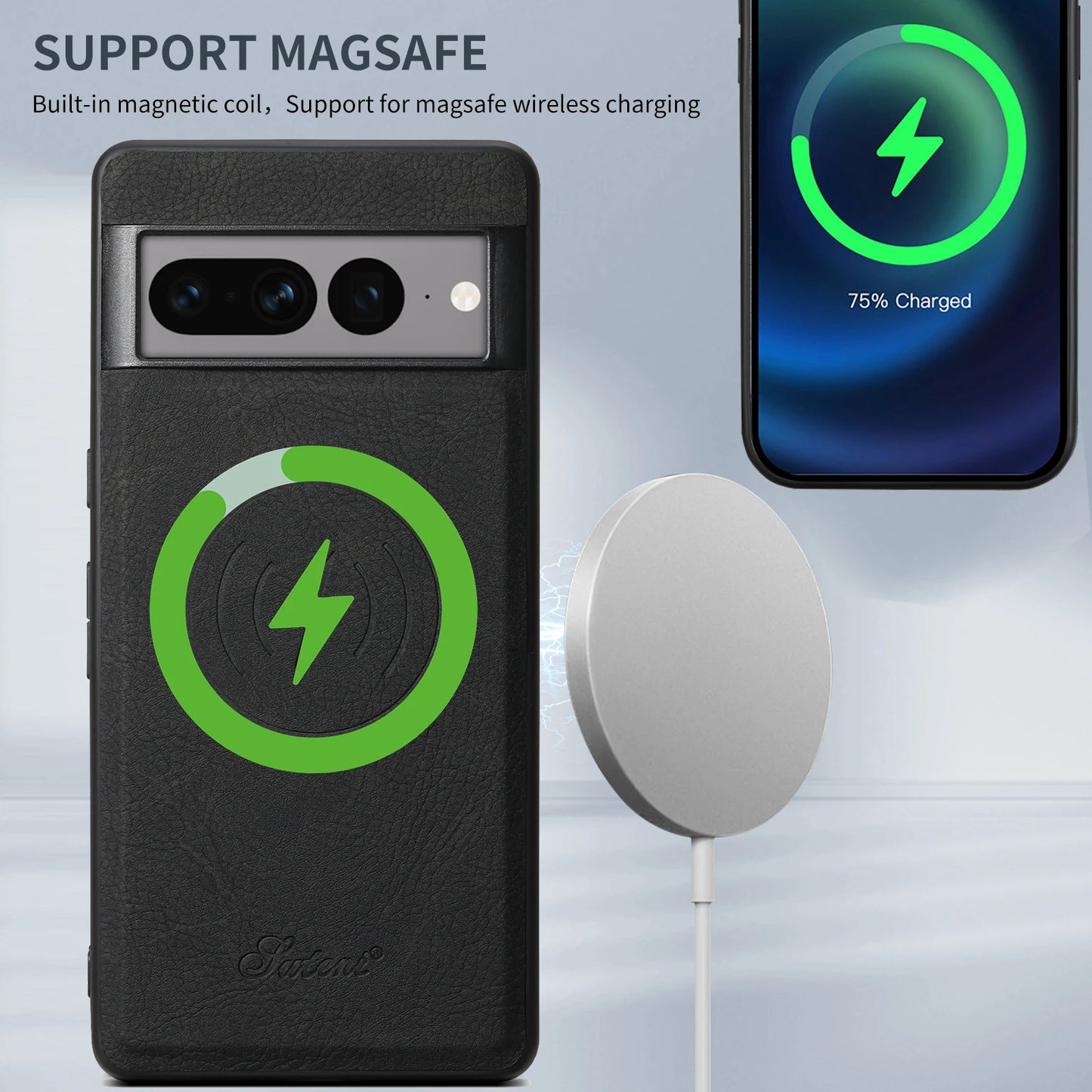 SUTENI Luxury PU Leather Phone Case Magnet Wireless Charging Frosted Feel For Google Pixel 9XL 8Pro 7A 7P 7 6A 6P 6