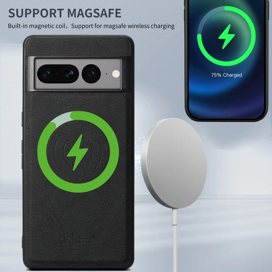 SUTENI Luxury PU Leather Phone Case Magnet Wireless Charging Frosted Feel For Google Pixel 9XL 8Pro 7A 7P 7 6A 6P 6