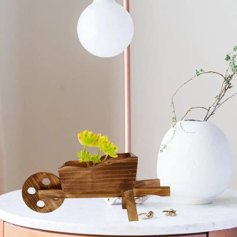 Wheelbarrow Planter Wooden Cart Flower Pot Wagon Planter Flower Pot Garden Pot Indoor Outdoor Patio Decor