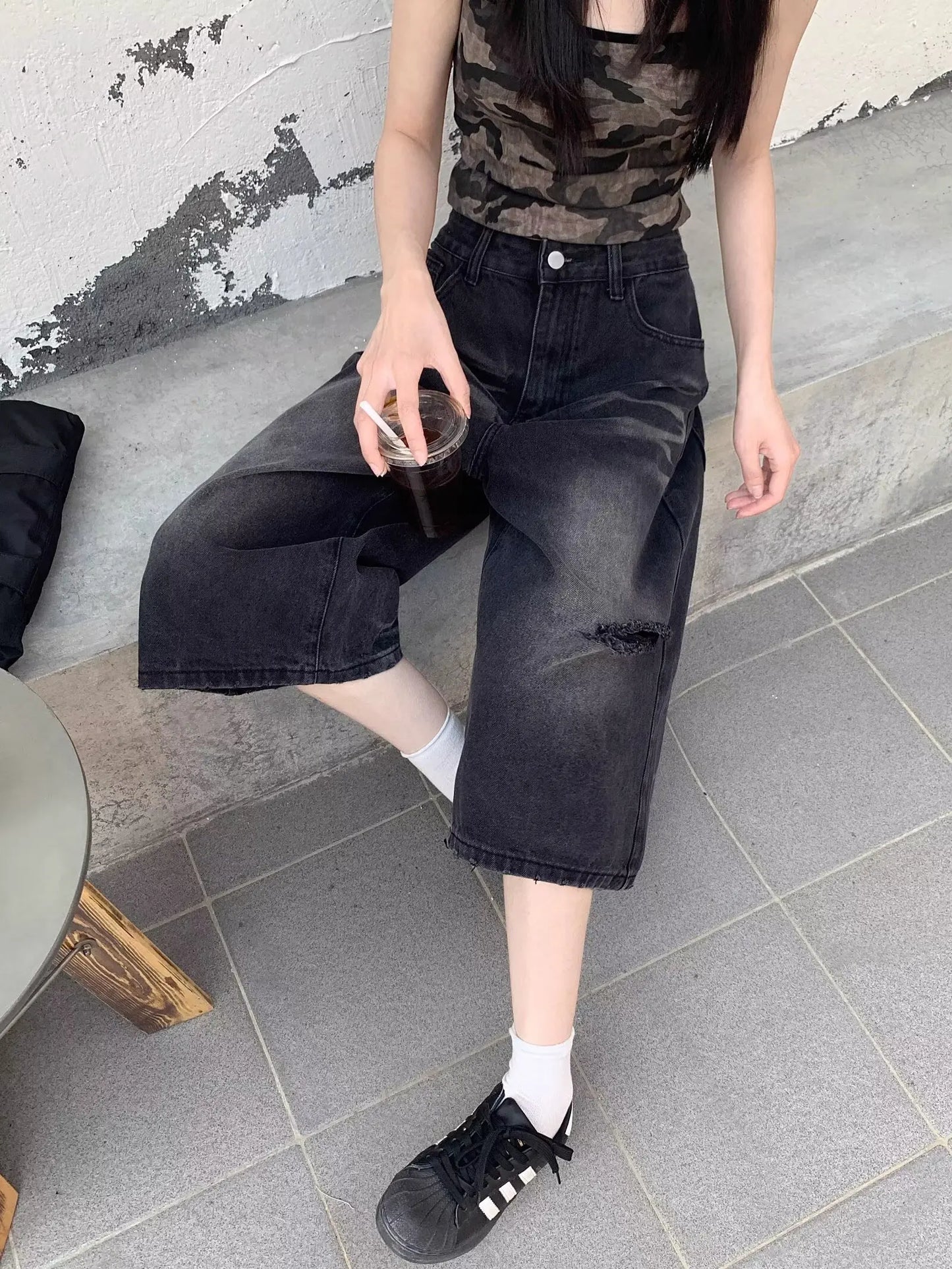 Jeans Woman 7-point Pants Summer Clothes Baggy Jorts Women's Wide Pants Shoujo Girl Style Coquette Jean Shorts High Waist Jeans