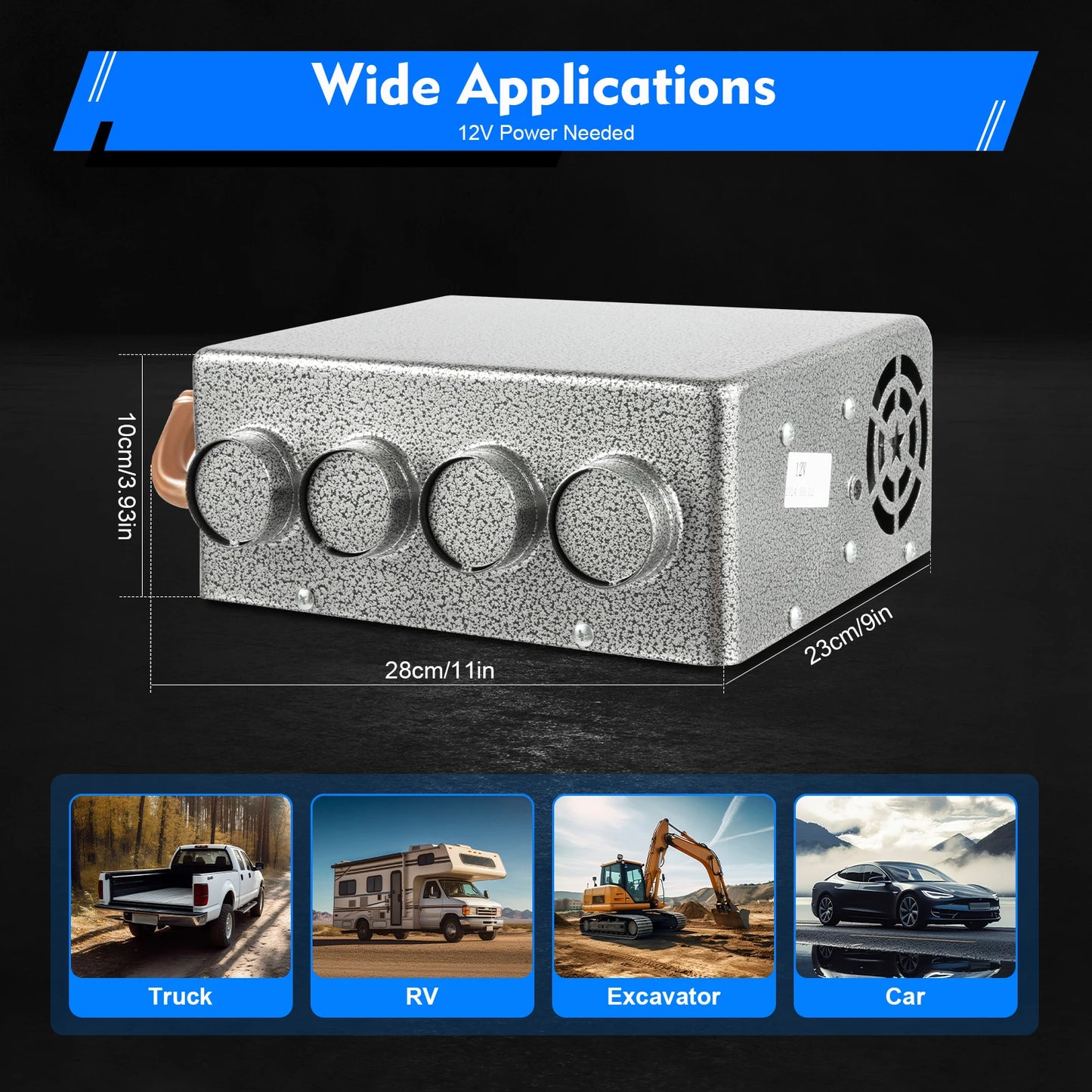 12V Universal Car Heater, Portable 8A Auto Heater with 4 Hoses, Fast Heating On-board Heater, Car Accessories