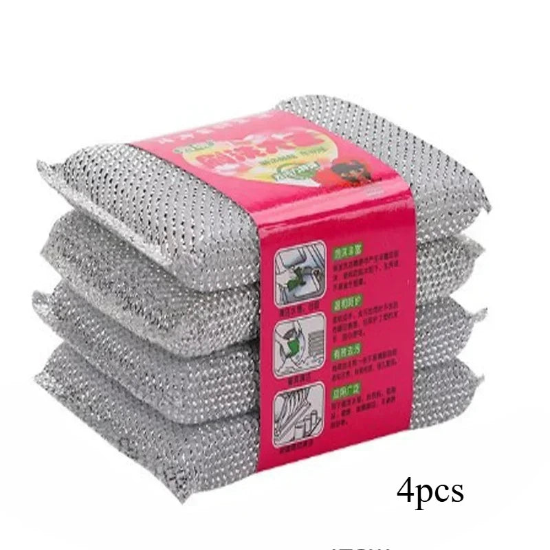Set of 4 Non-Scratch Pot Scrub Sponges - Dishwashing & Household Cleaning