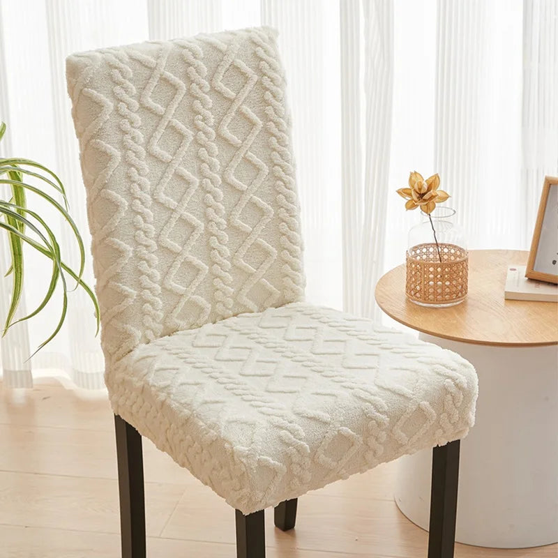 Thick Dining room Chair Cover Jacquard Plush Stretch Chair Slipcovers Solid Color Office Chairs Covers for Living Room Wedding