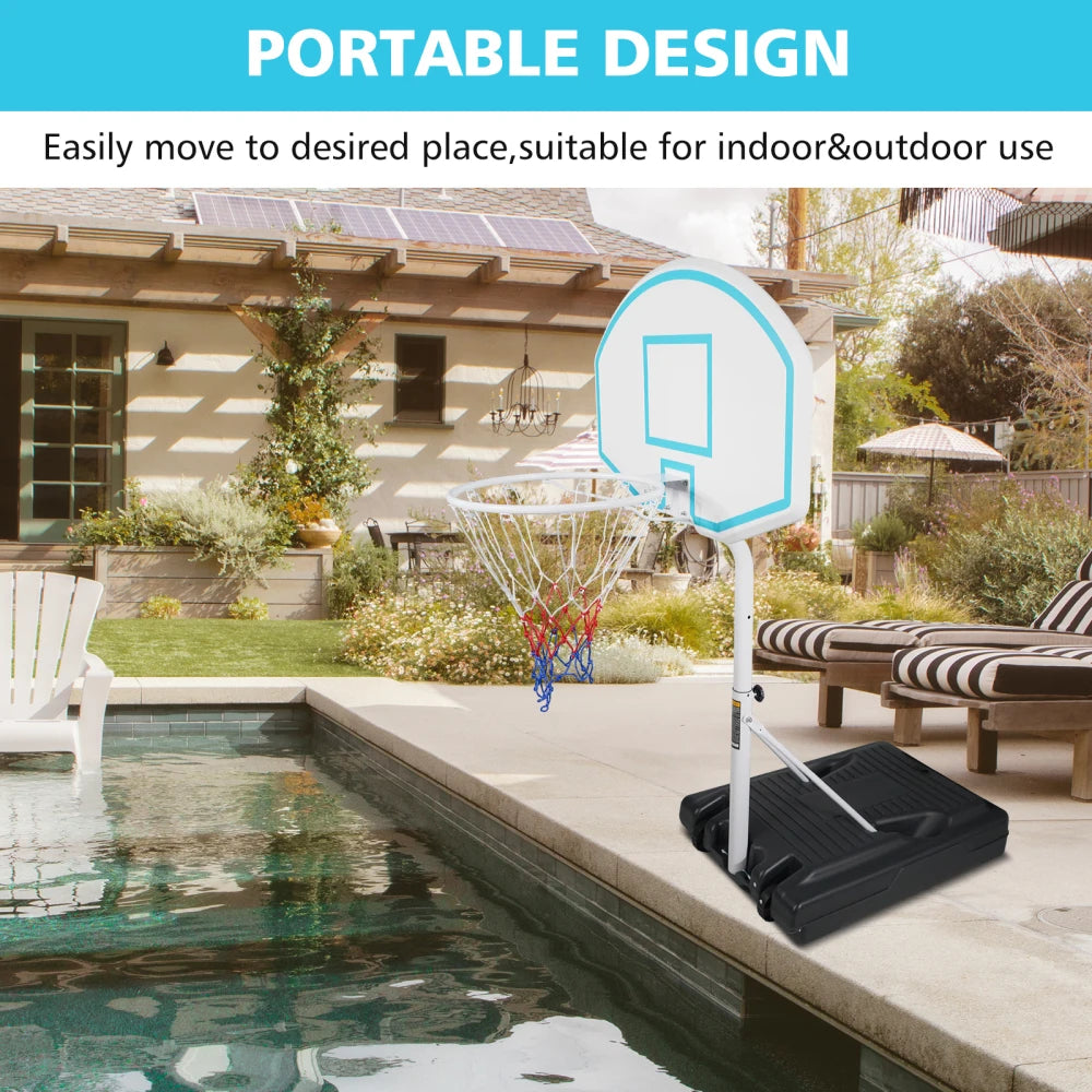 Poolside Basketball Hoop Portable Swimming Pool Basketball System Height Adjustable 3.1ft-4.7ft 36" Backboard Indoor Outdoor Use